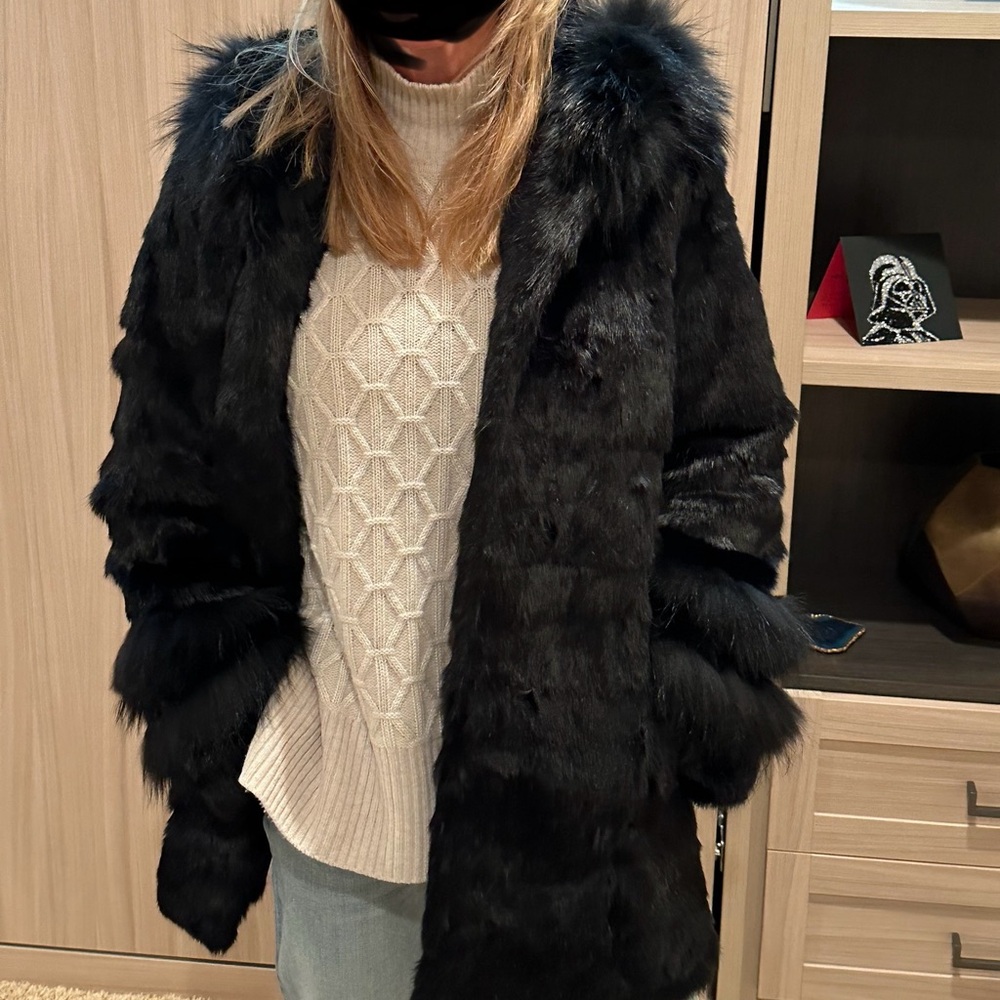 Women's Black Rabbit Fur Coat